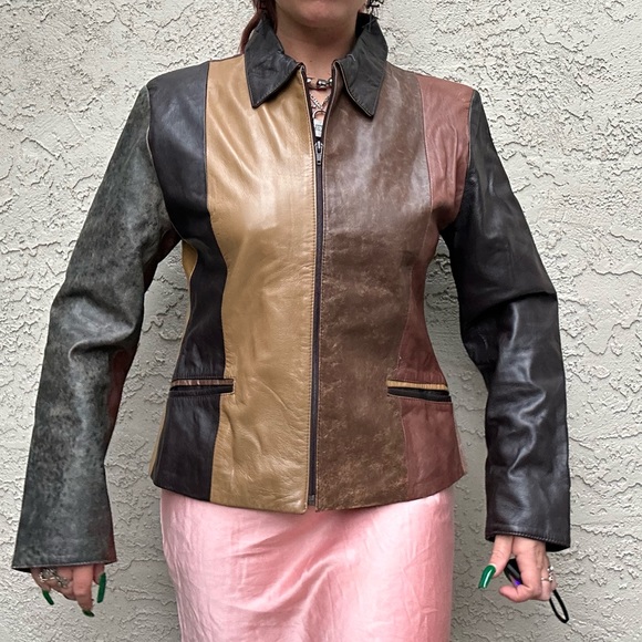 Y2k Leather Moto Jacket, Neutral, Made in Italy, Boho, Hippie, Penny Lane - Picture 2 of 10